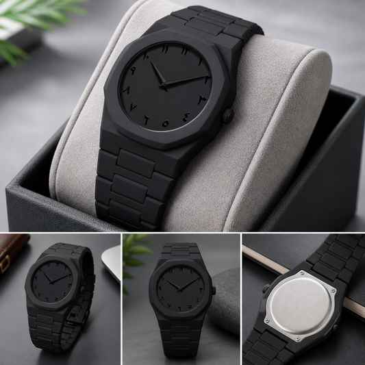 Arabic Black Aura Luxury Watch – Premium Matte Black Dial Wrist Watch for Men