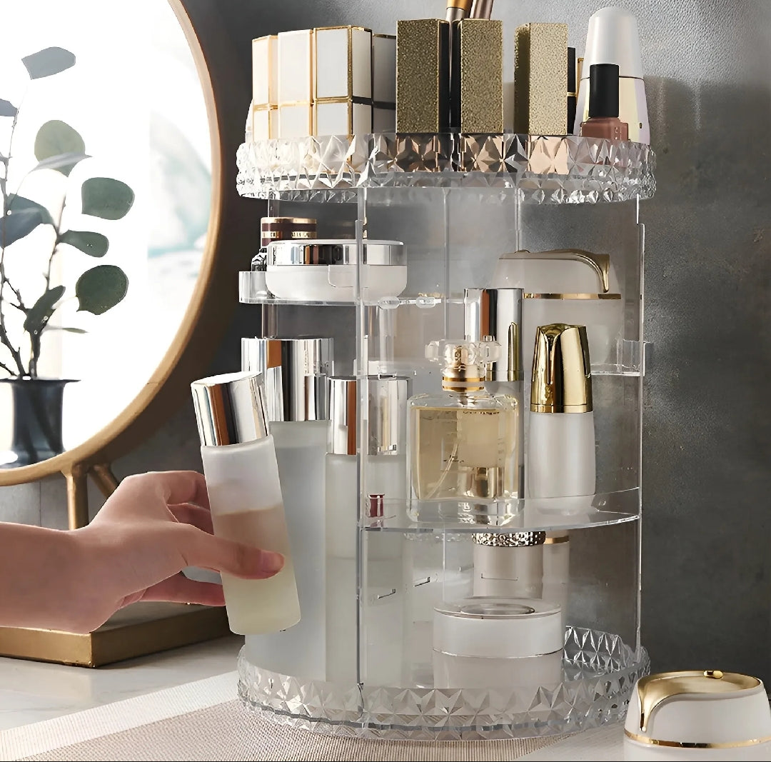 360° Rotating Acrylic Diamond Organizer – Large Capacity Makeup & Jewelry Storage