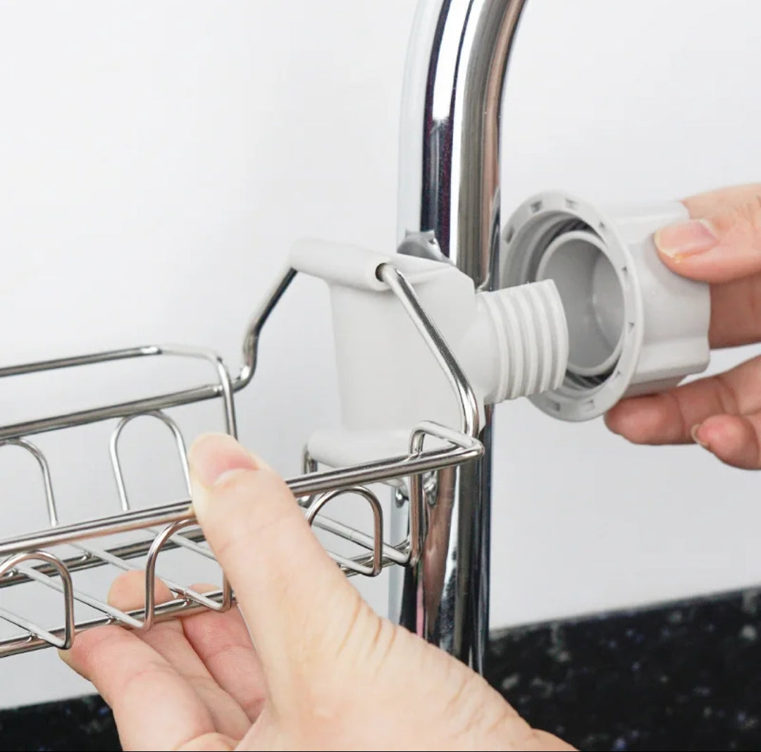 Stainless Steel Faucet Sink Organizer Rack – Soap Holder, Sponge & Brush Storage with Drain Design (Rust-Free)