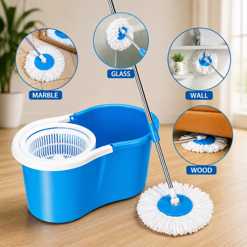 Dinex 360° Spin Mop Set with Microfiber Head – Easy Home Cleaning Bucket & Mop System