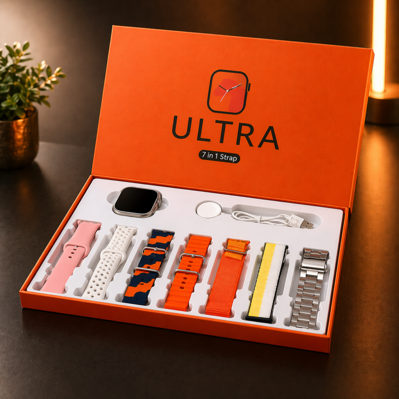 Ultra 7-in-1 Strap Smart Watch – Premium Multi Strap Smartwatch Gift Set