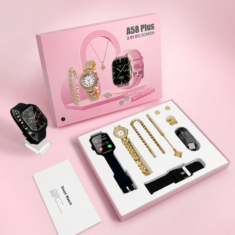 A58 Ladies Smart Watch Couple Gift Set – Luxury Smartwatch with Jewelry Accessories
