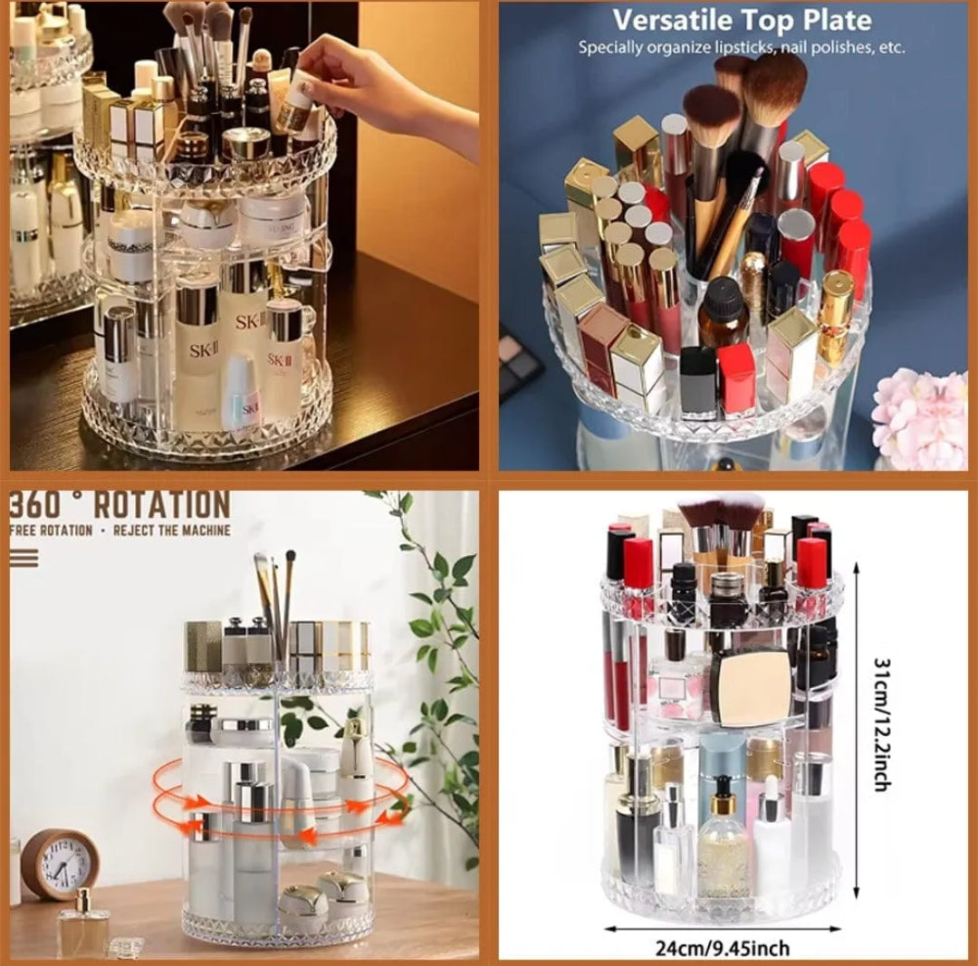 360° Rotating Acrylic Diamond Organizer – Large Capacity Makeup & Jewelry Storage