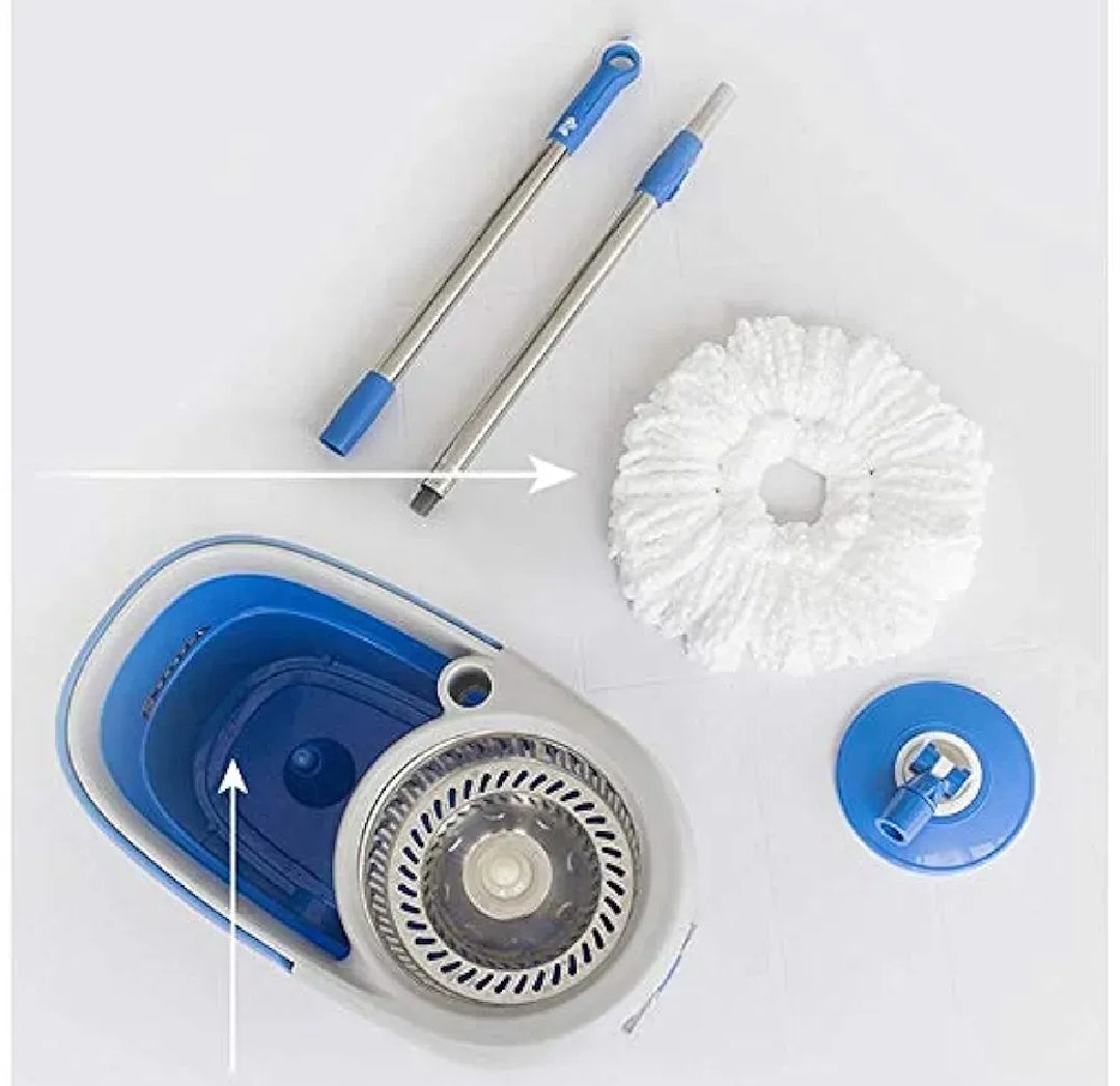 Premium 360° Spin Mop with Stainless Steel Drainer & Bucket – Adjustable Telescopic Handle | High-Absorbent Microfiber Floor Cleaning Mop