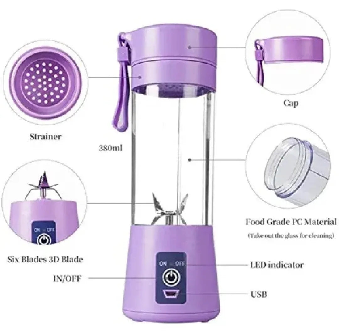 6-Blade Mini Portable USB Juicer Blender – Rechargeable & Powerful Smoothie Maker