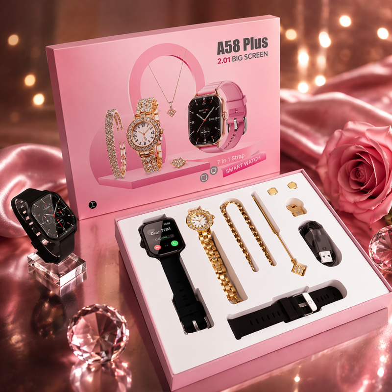 A58 Ladies Smart Watch Couple Gift Set – Luxury Smartwatch with Jewelry Accessories