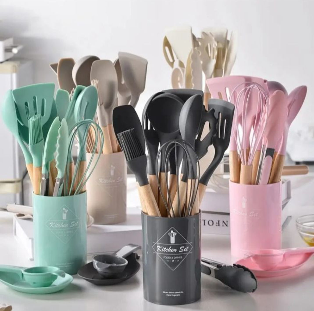 12-Piece Premium Silicone Cooking Utensils Set – Heat-Resistant, Non-Stick & Durable Kitchen Tools
