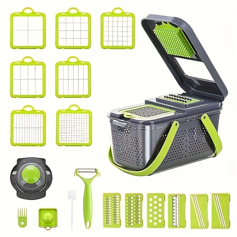 Premium 22-in-1 Multifunction Vegetable Cutter & Mandoline Chopper with Storage Box
